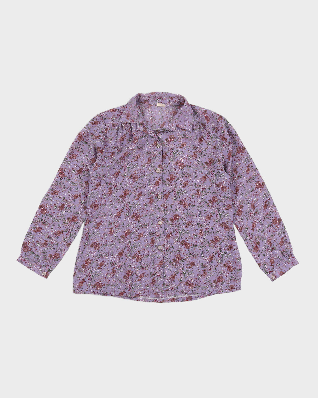 Vintage 90s Cheung Hing Purple Paisley Blouse - M