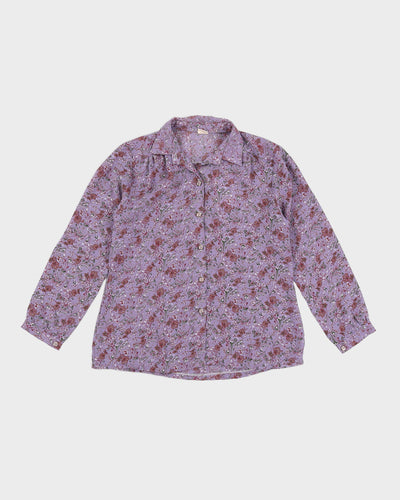 Vintage 90s Cheung Hing Purple Paisley Blouse - M