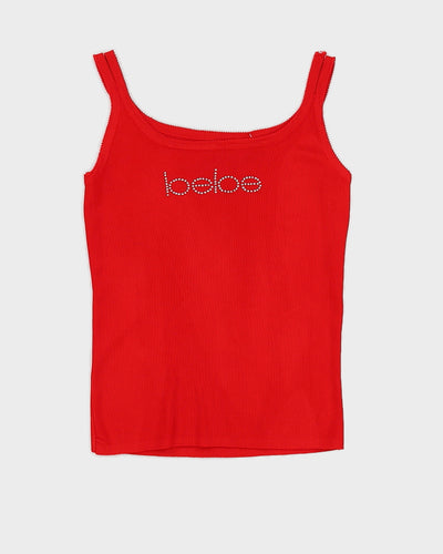 Y2K 00s Bebe Red Diamante Tank Top - S/M