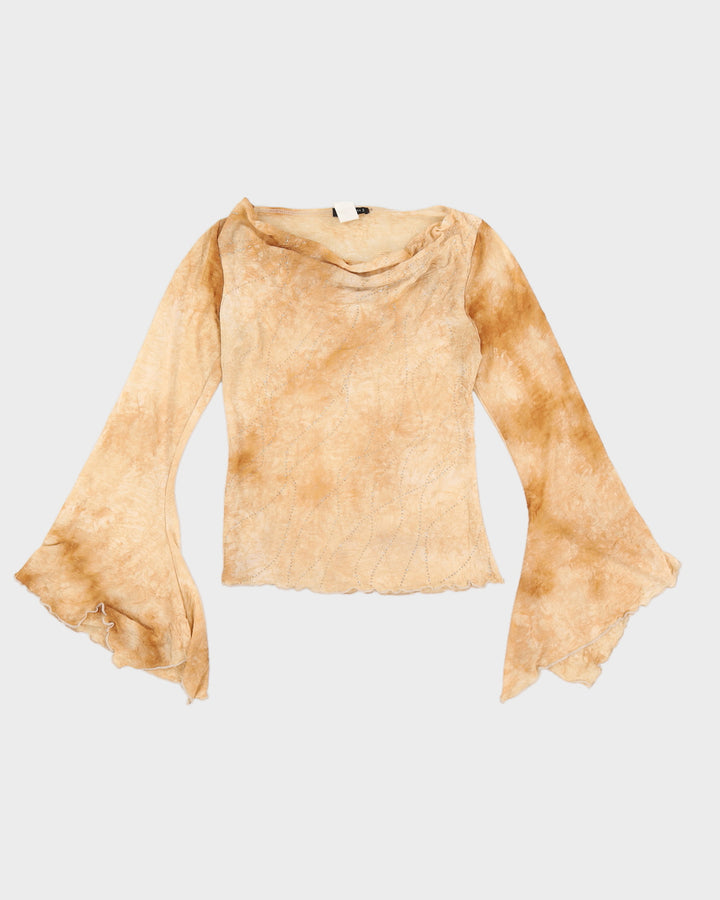 Orange Sparkly Y2K Flare Sleeve Top - XS