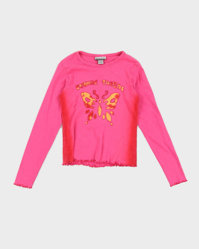 Pink Y2K Butterfly Long Sleeved Top - XS
