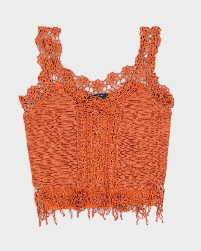 Y2K Orange Crochet Cami Top - S