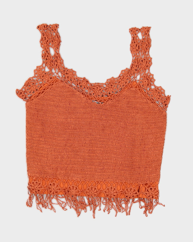 Y2K Orange Crochet Cami Top - S