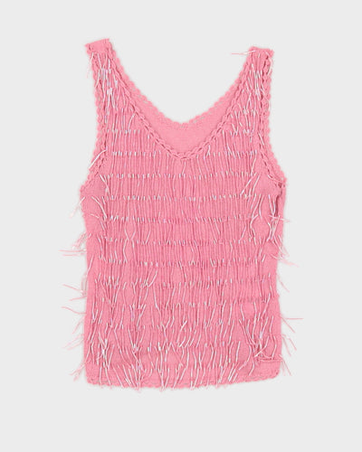 Y2K Pink Knitted Sparkly Cami Top - XS