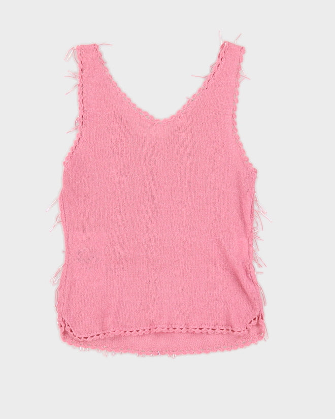 Y2K Pink Knitted Sparkly Cami Top - XS