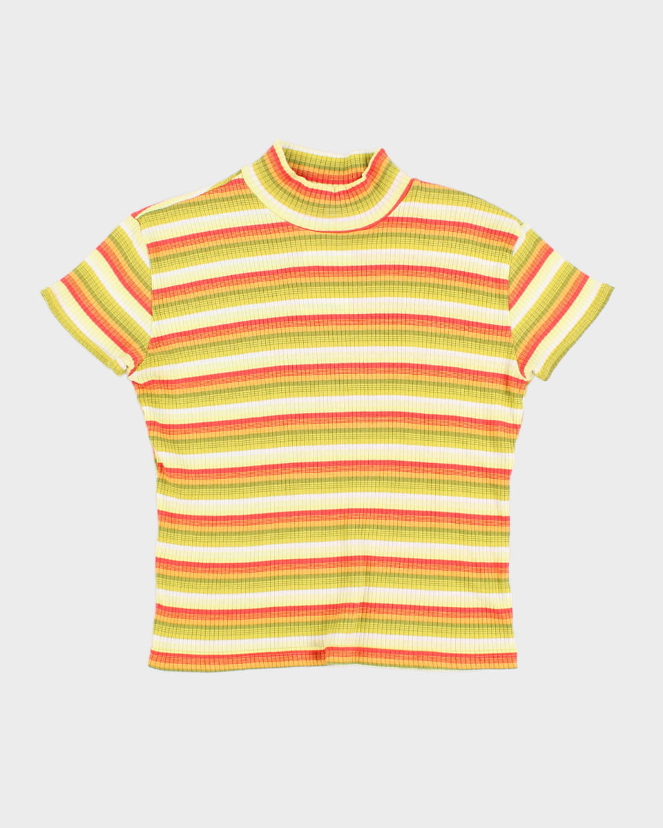 90s High Neck Ribbed Striped Top - S
