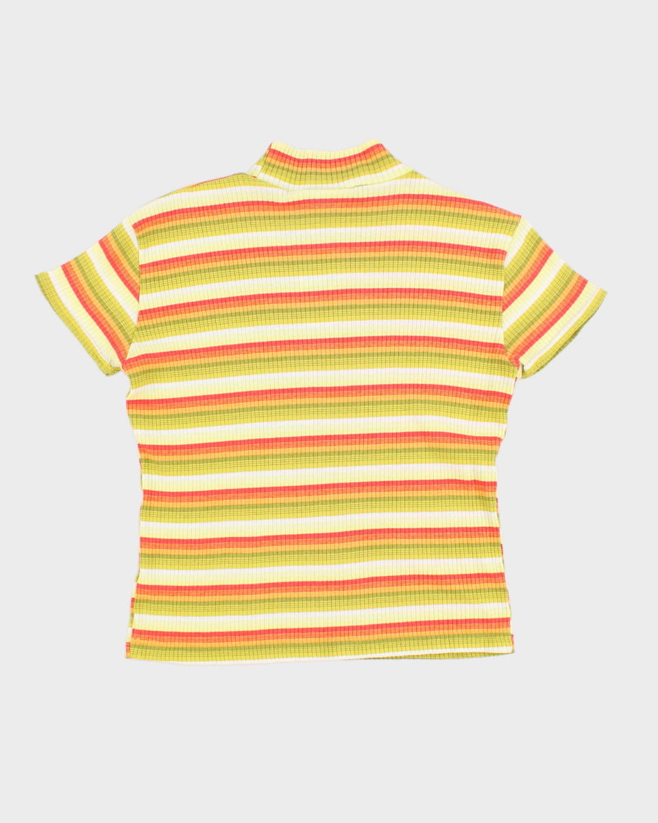 90s High Neck Ribbed Striped Top - S