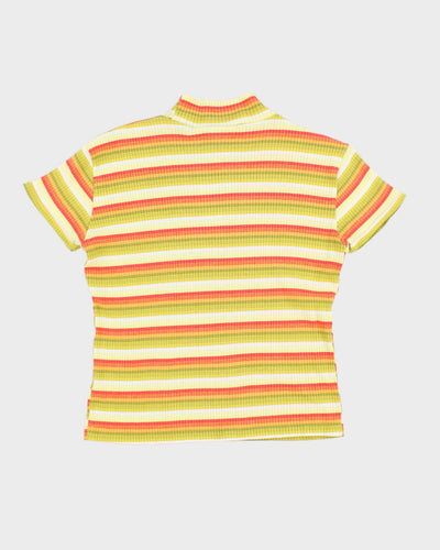 90s High Neck Ribbed Striped Top - S