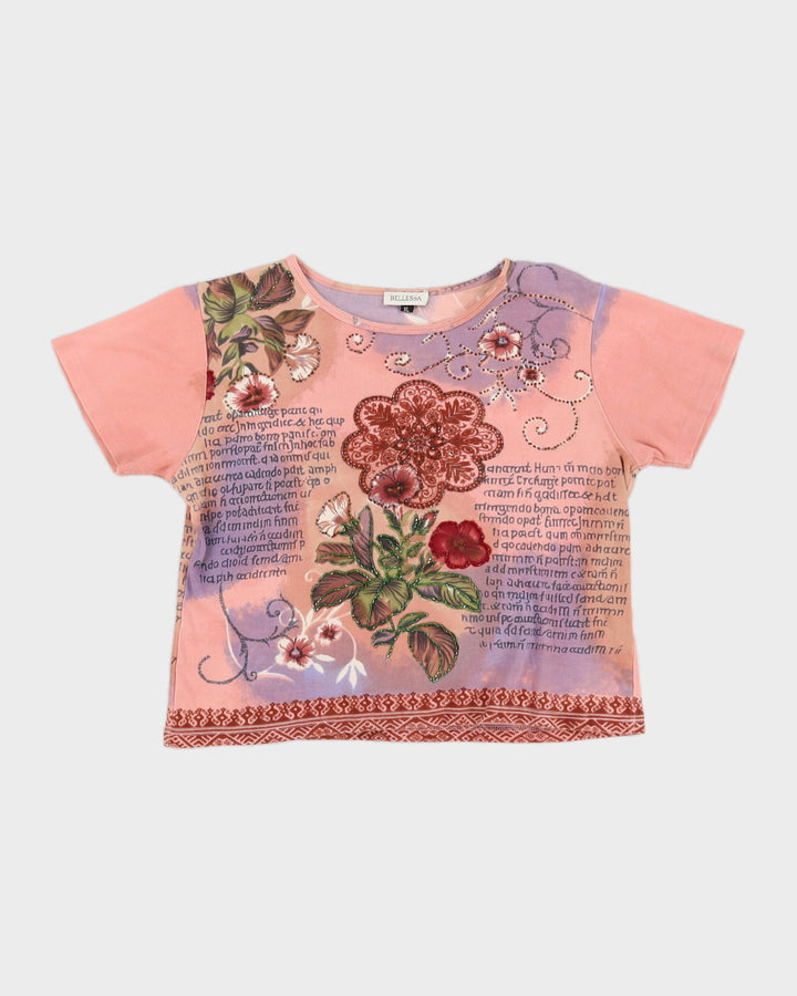 Vintage 90s Floral Beaded Baby Tee - L/XL