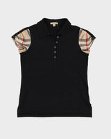 Burberry Brit Women's Polo Top With Nova Check Sleeves - S/M