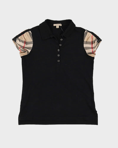 Burberry Brit Women's Polo Top With Nova Check Sleeves - S/M