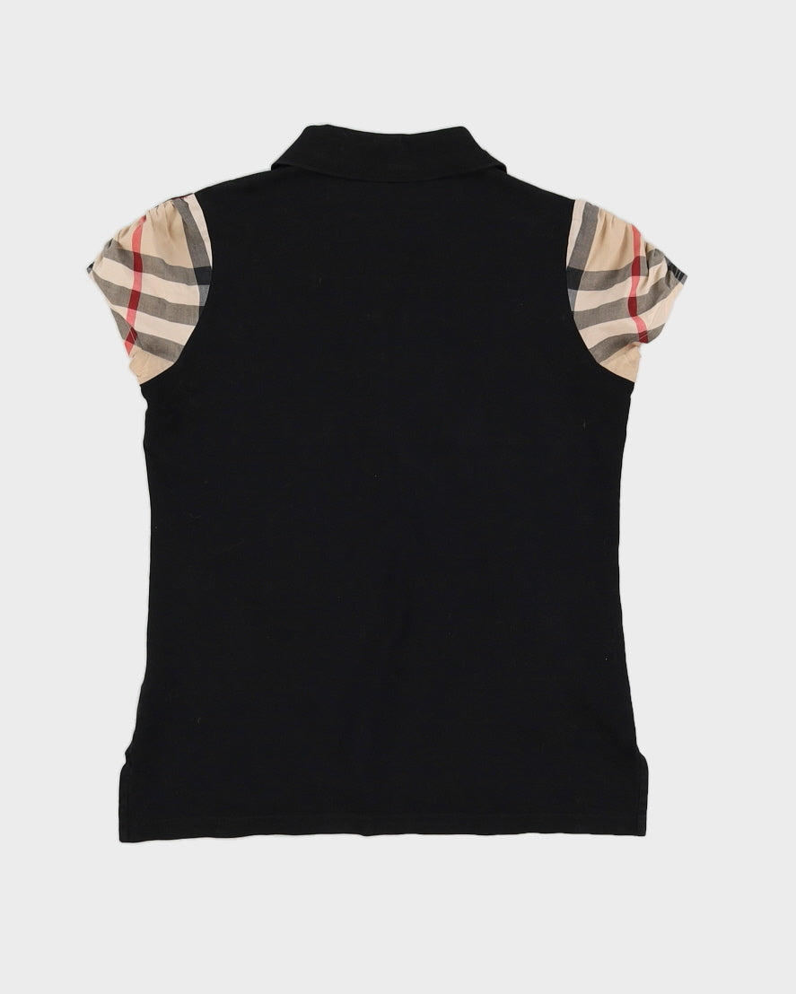 Burberry Brit Women's Polo Top With Nova Check Sleeves - S/M