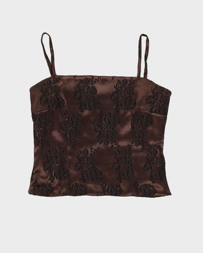 Vintage 90s Francesca Mammoliti Brown Sateen Floral Cami - S/M