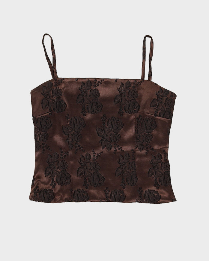 Vintage 90s Francesca Mammoliti Brown Sateen Floral Cami - S/M
