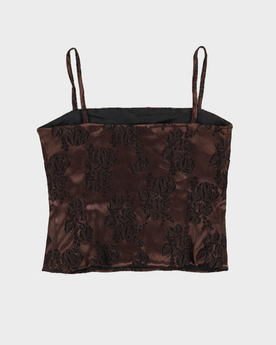 Vintage 90s Francesca Mammoliti Brown Sateen Floral Cami - S/M