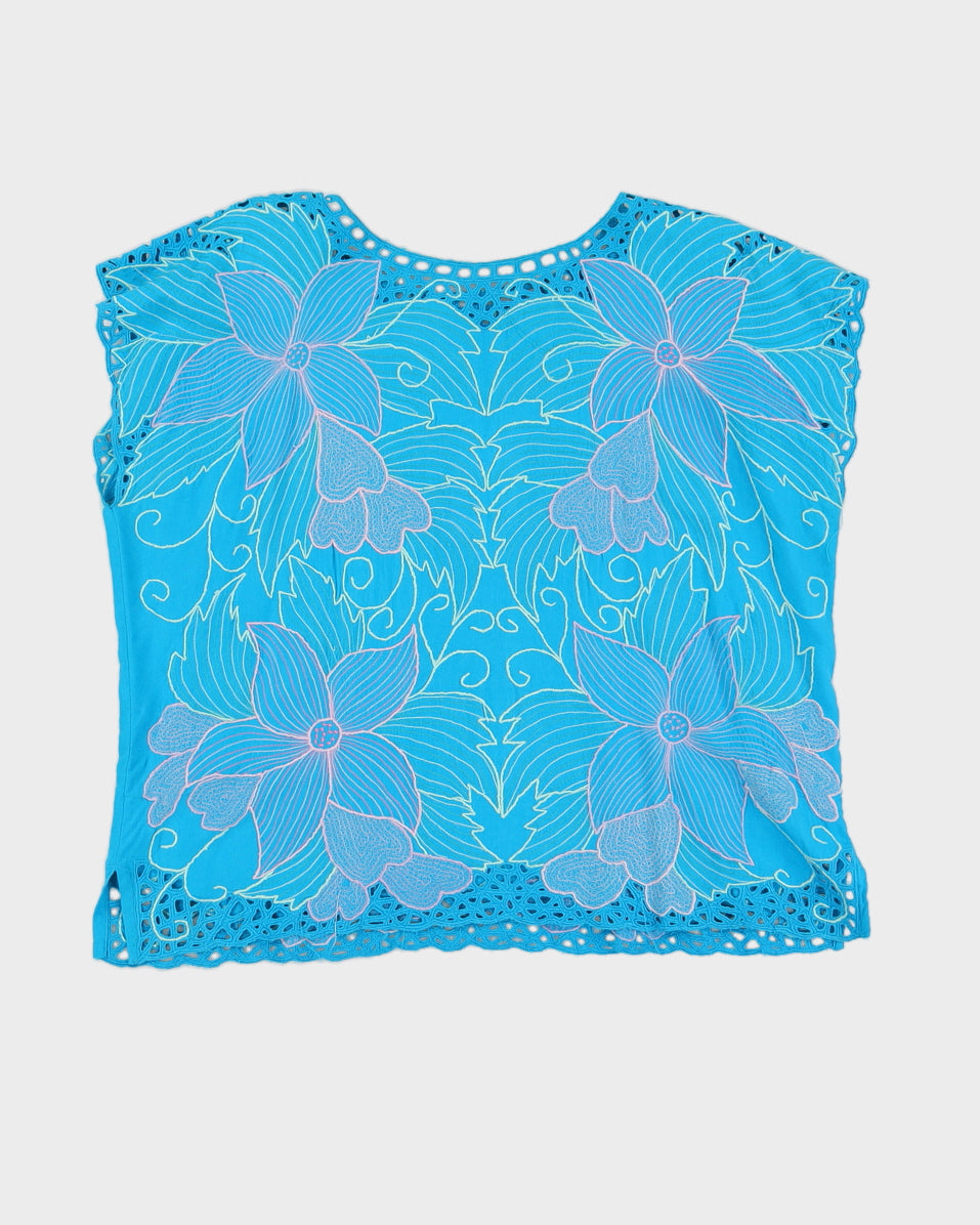 Blue Cut Work Embroidered Top - L