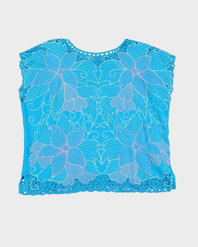 Blue Cut Work Embroidered Top - L