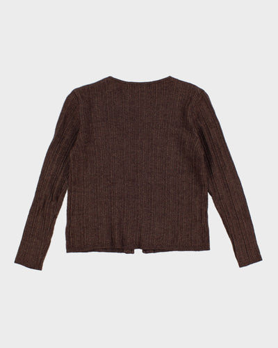 Y2K 00s Brown Knit Cardigan With Button Detail - M