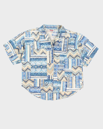 Vintage 90s Caribou Blue Hawaiian Blouse - M/L