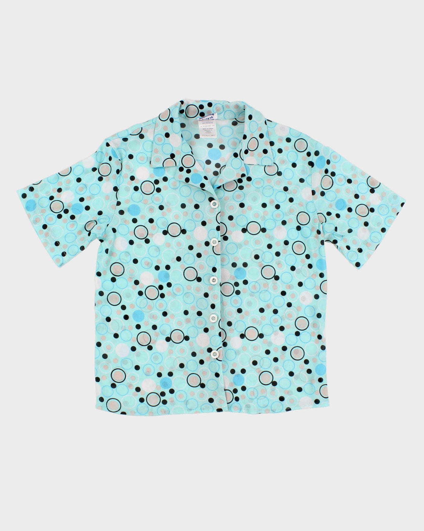 00s Tabi Blue Spotty Mesh Blouse - S