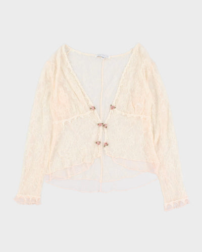 Vintage 90s Claire Pettibone Lace Rose Detailed Blouse - M