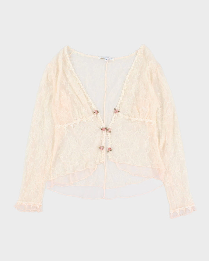 Vintage 90s Claire Pettibone Lace Rose Detailed Blouse - M