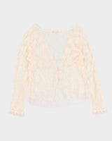 Vintage 90s Claire Pettibone Lace Rose Detailed Blouse - M