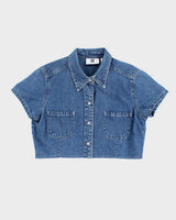 Darling Western Denim Cap Sleeve Button Up - S