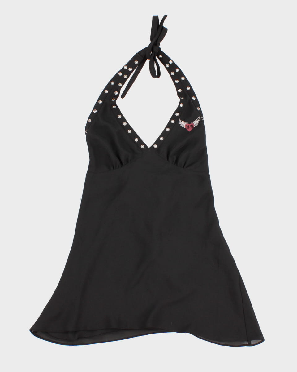 Y2K 00s Harley Davidson Halter Neck Eyelet Top - M