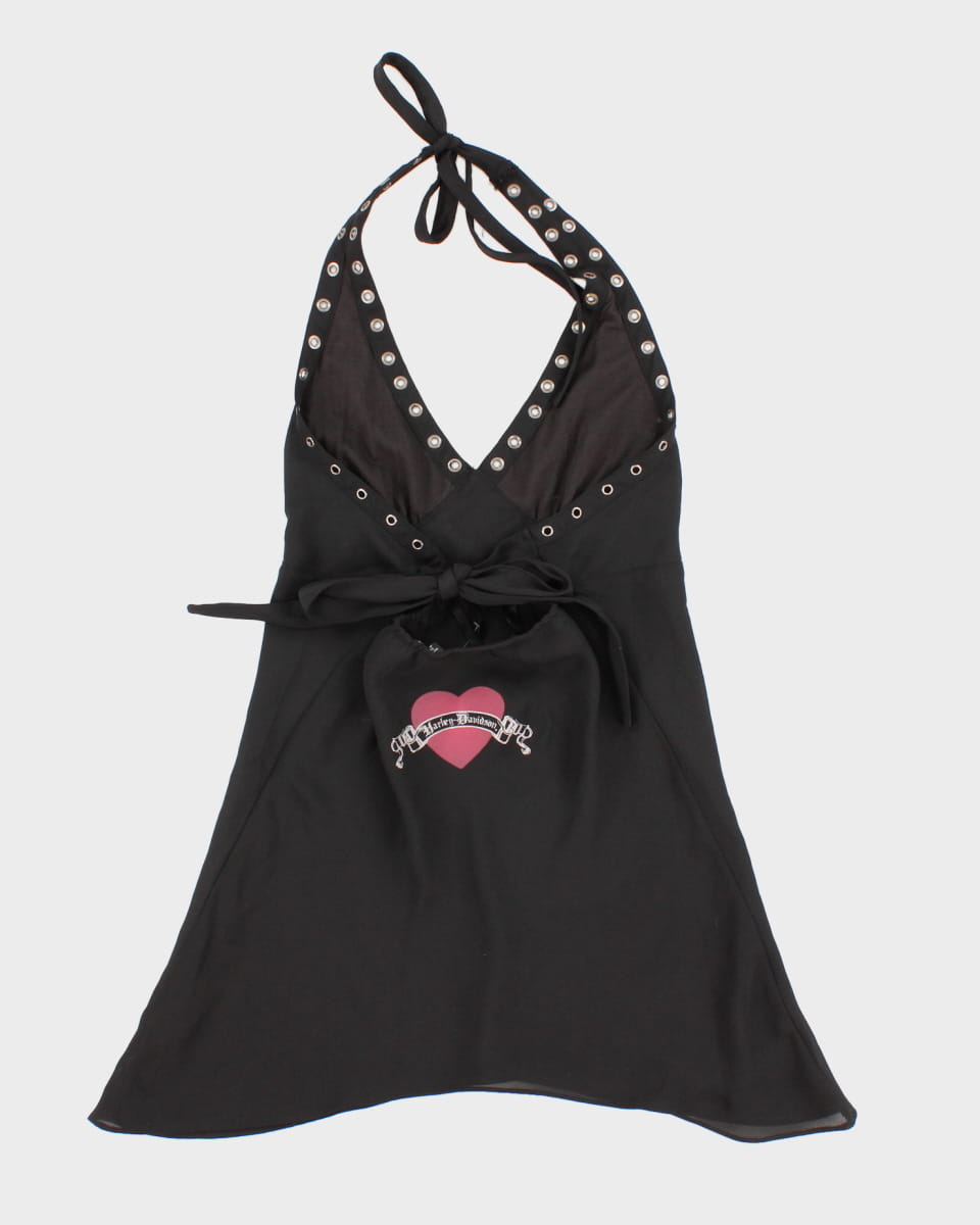Y2K 00s Harley Davidson Halter Neck Eyelet Top - M