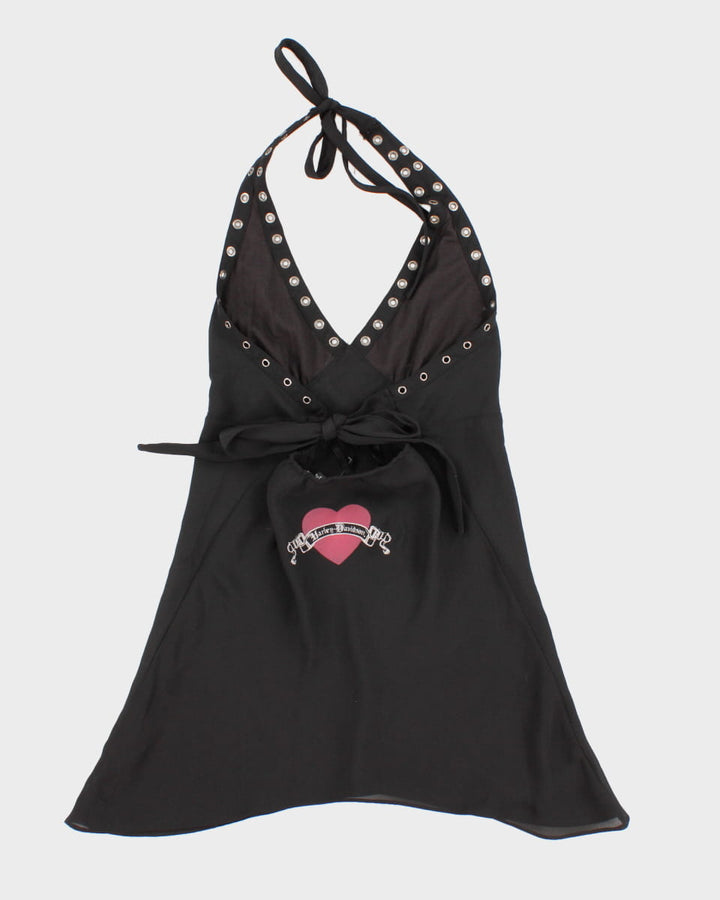 Y2K 00s Harley Davidson Halter Neck Eyelet Top - M