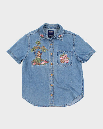 Vintage Solutions Hawaiian Embroidered Denim Blouse - S