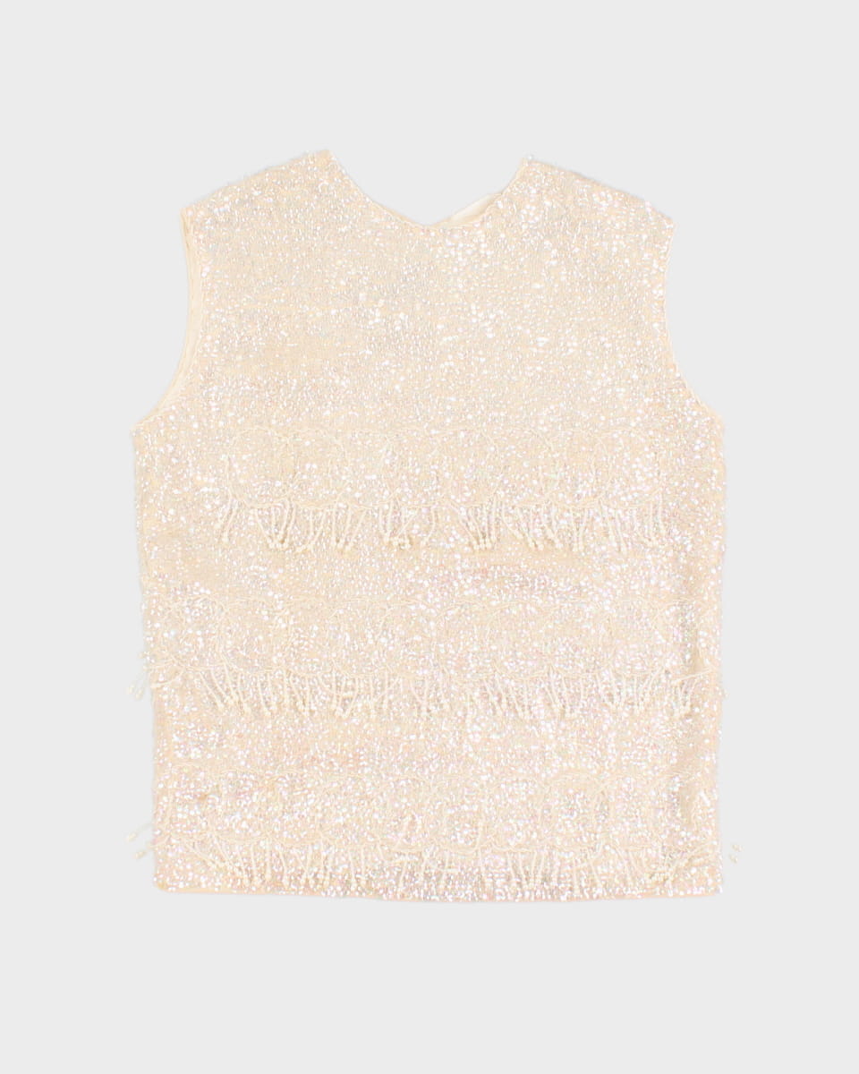 Vintage 1960s Cream Sequinned Top - S