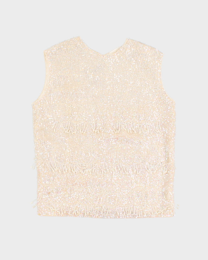 Vintage 1960s Cream Sequinned Top - S