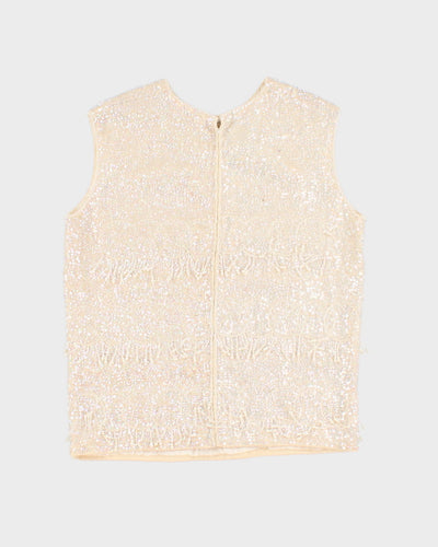 Vintage 1960s Cream Sequinned Top - S