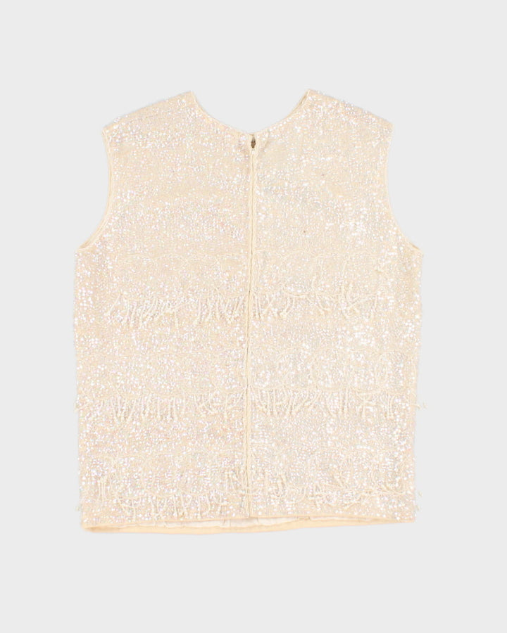Vintage 1960s Cream Sequinned Top - S