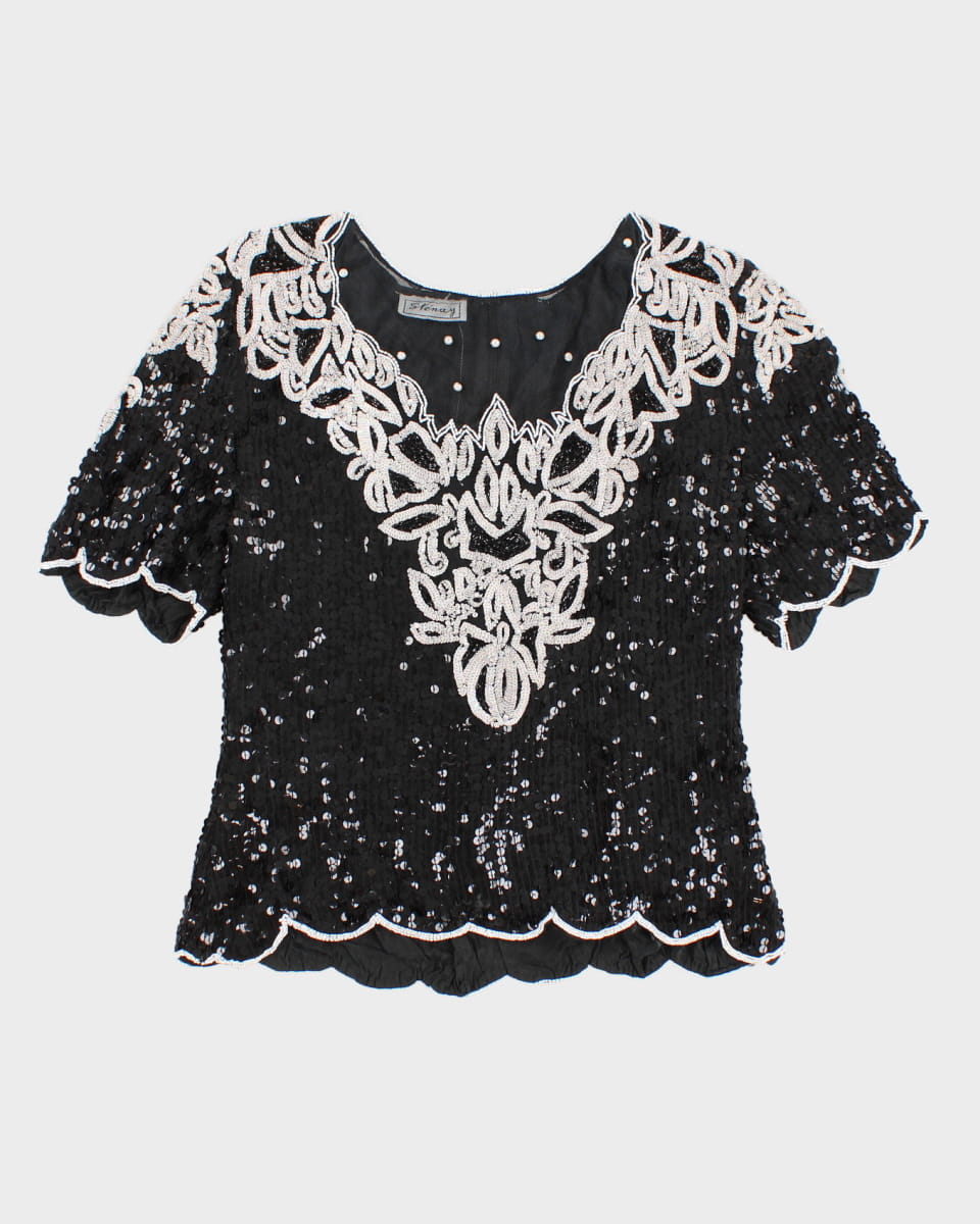 Black And White Sequinned Top - S