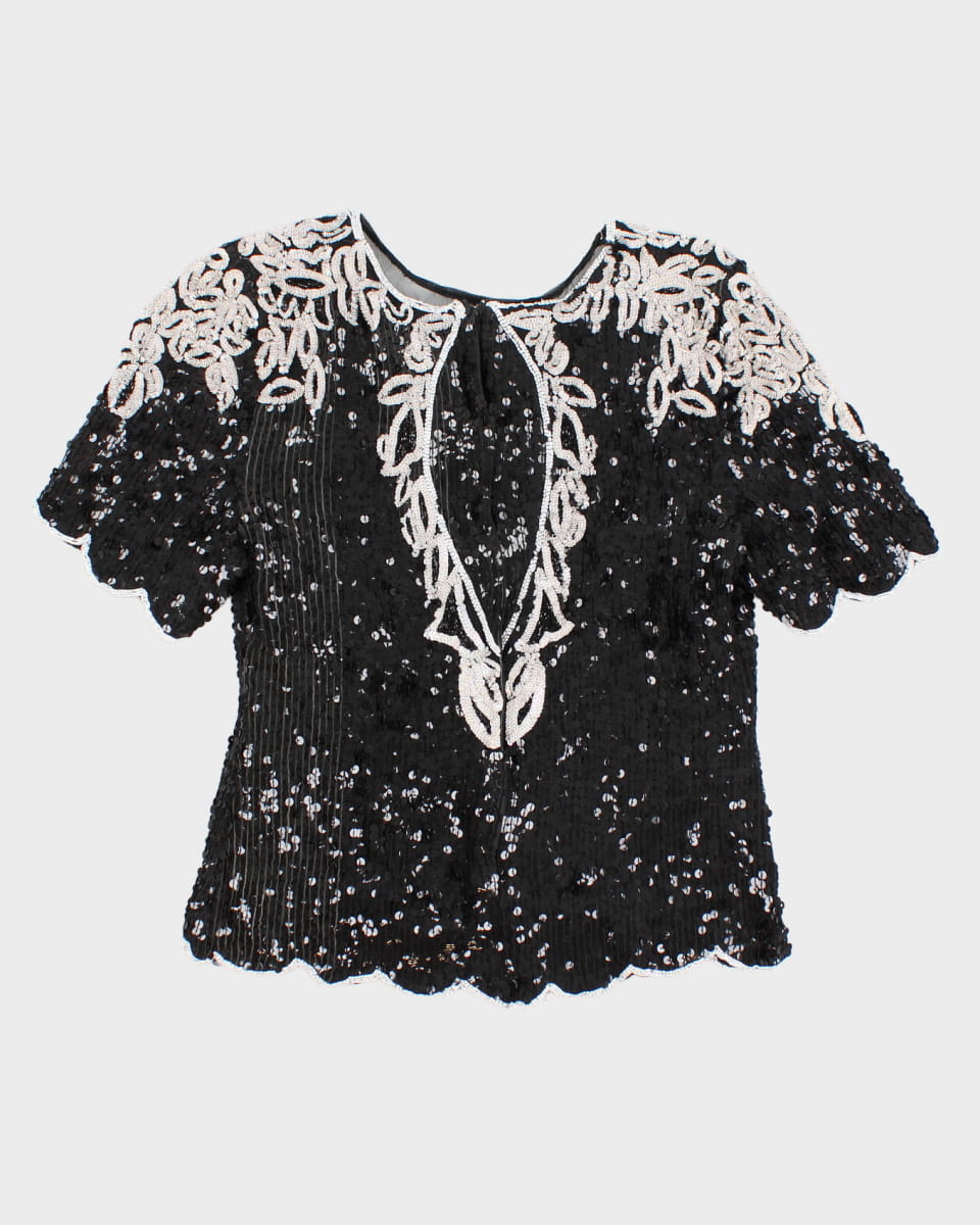 Black And White Sequinned Top - S