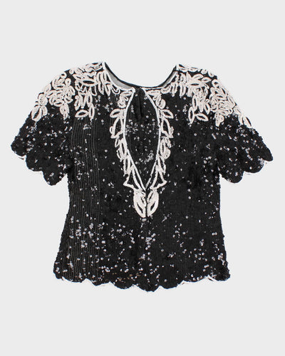 Black And White Sequinned Top - S