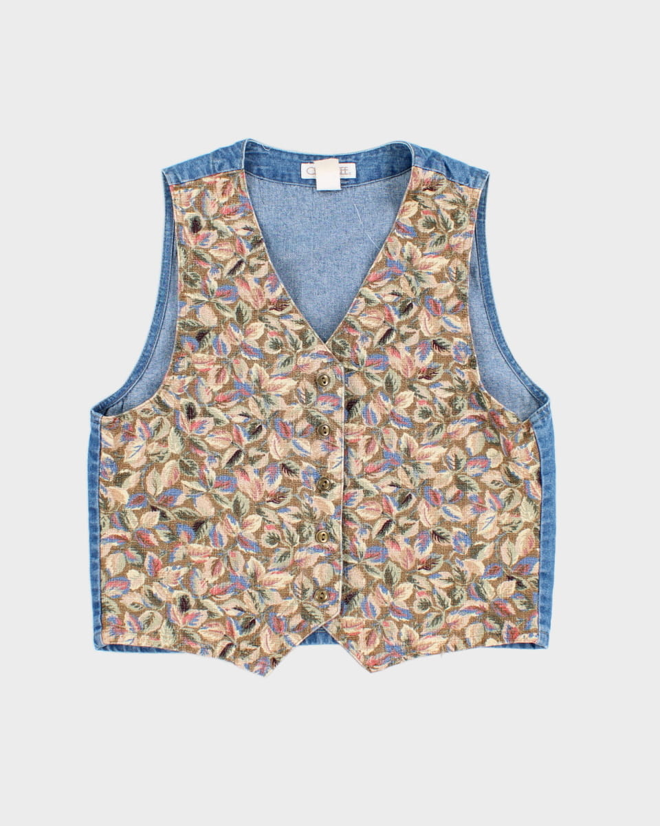 Vintage 90s Cherokee Floral Blue Denim Waistcoat - M