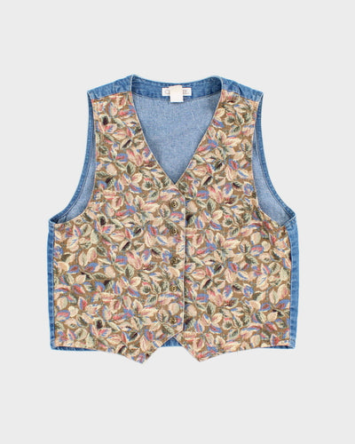 Vintage 90s Cherokee Floral Blue Denim Waistcoat - M