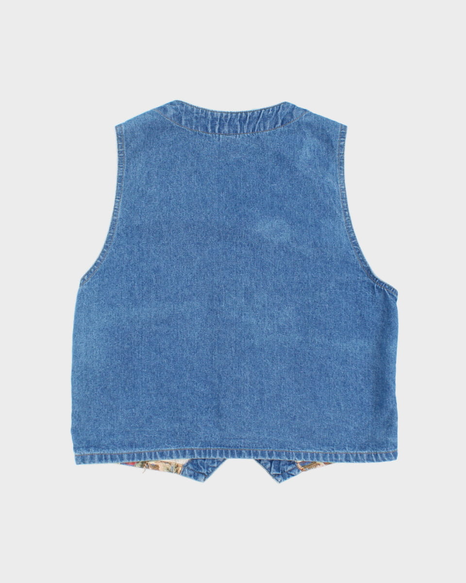 Vintage 90s Cherokee Floral Blue Denim Waistcoat - M