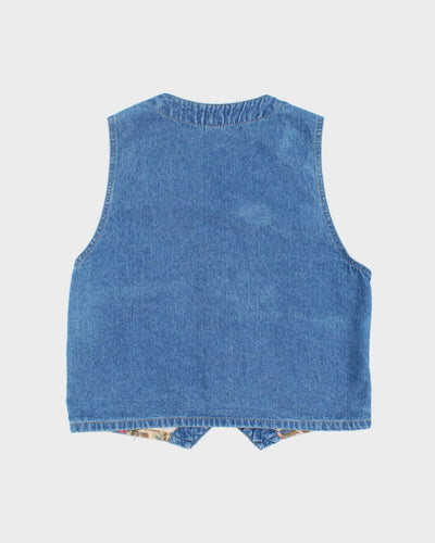Vintage 90s Cherokee Floral Blue Denim Waistcoat - M