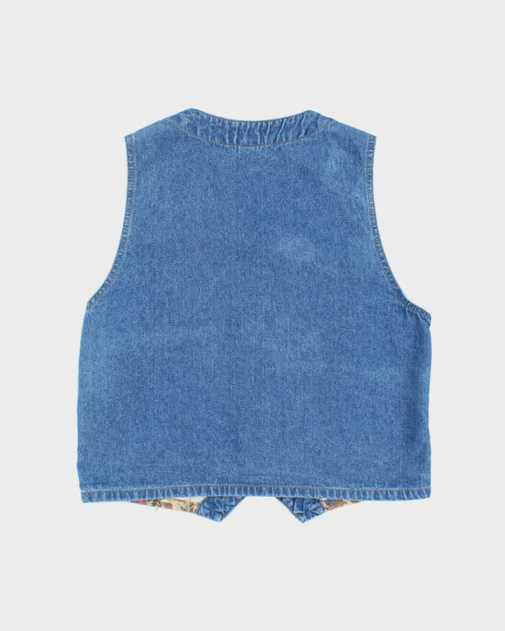 Vintage 90s Cherokee Floral Blue Denim Waistcoat - M