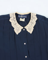 00s Ralph Lauren Lace Collared Silk Blouse - L