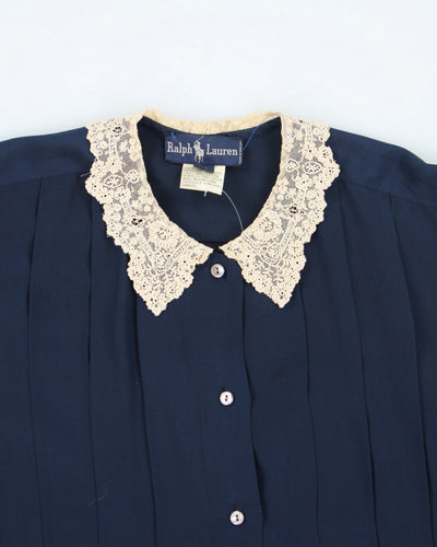 00s Ralph Lauren Lace Collared Silk Blouse - L