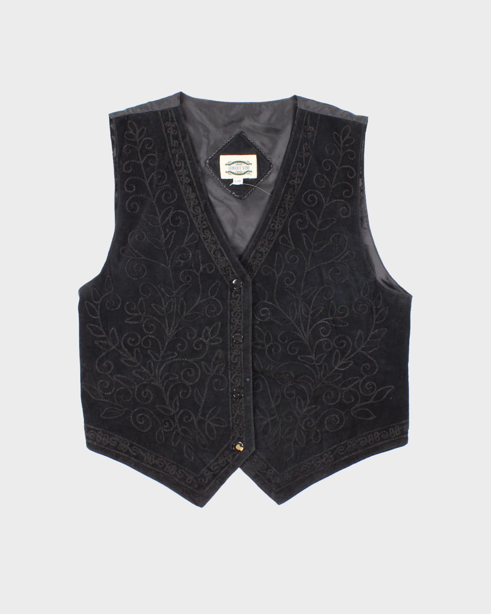 Vintage Separate Scene Embroidered Suede Waistcoat - L