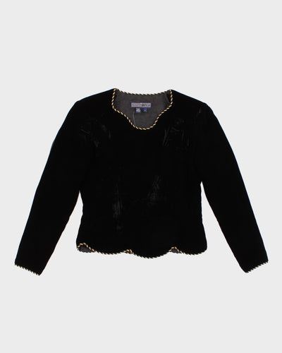 Womens Early 90s Black Velvet Gold Piping Top - S