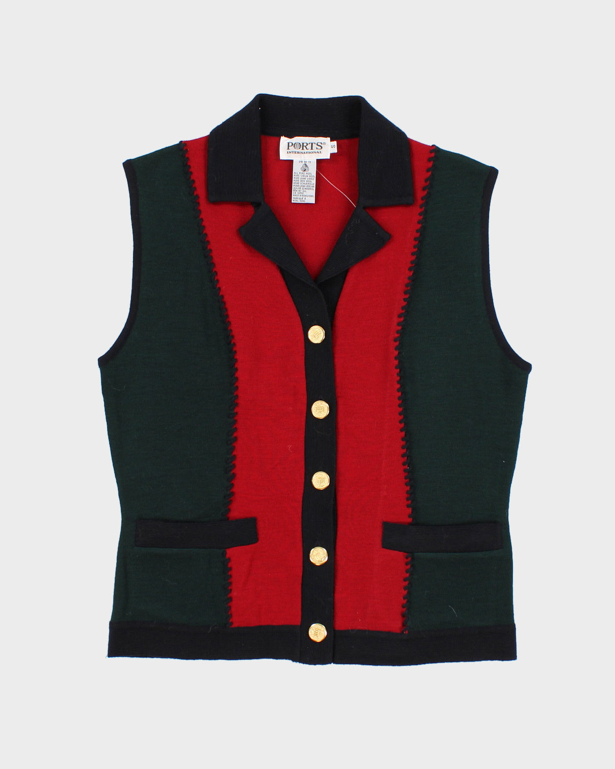 Womens Green and Red Pure Wool Vest Top - S