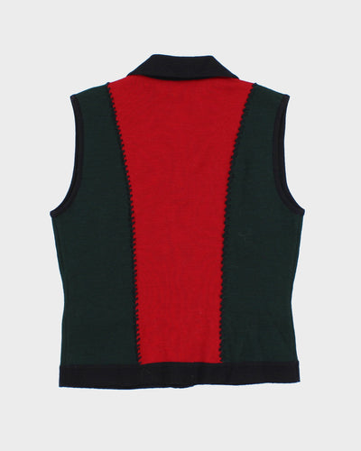 Womens Green and Red Pure Wool Vest Top - S